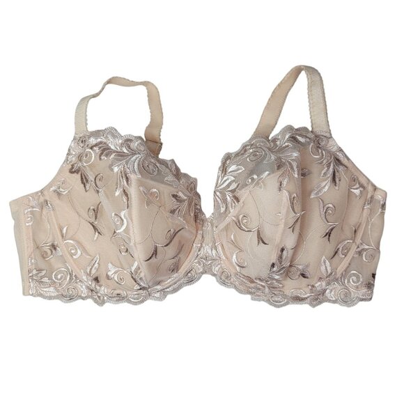 Soma Balconet Underwire Bra Tan 40DD Adj Floral Lace Mesh Wing Light Padding - Picture 1 of 10